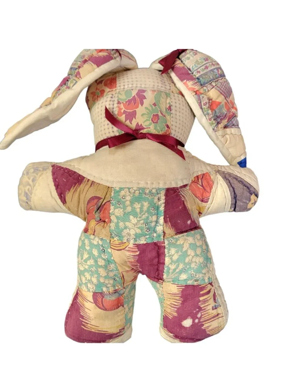Vintage 70s Handmade Quilt Stuffed Animals Lot Child Bear Bunny Brown Pink Toys